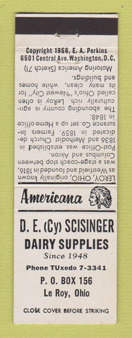 Matchbook Cover - Scisinger Dairy Supply Le Roy OH Perkins Americana WHITE