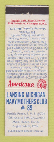Matchbook Cover - Lansing MI Navy Mothers Club RMS Perkins Americana WHITE