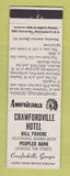 Matchbook Cover - Crawfordville Hotel GA Perkins Americana WHITE