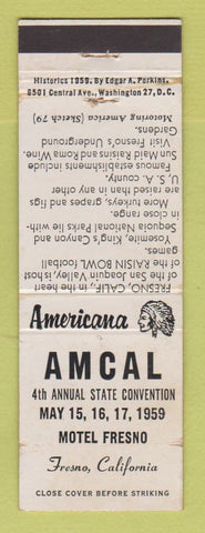 Matchbook Cover AMCAL RMS Convention Fresno CA 1959 WEAR Perkins Americana WHITE