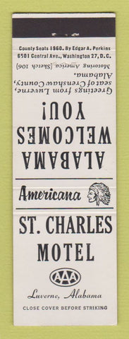 Matchbook Cover - St Charles Motel Luverne AL Perkins Americana WHITE