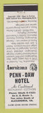 Matchbook Cover - Penn Daw Hotel Alexandria VA Perkins Americana WHITE