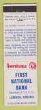 Matchbook Cover - First National Bank Lebanon VA WEAR Perkins Americana WHITE