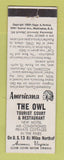 Matchbook Cover - Owl Tourist Court Accomac VA Perkins Americana WHITE