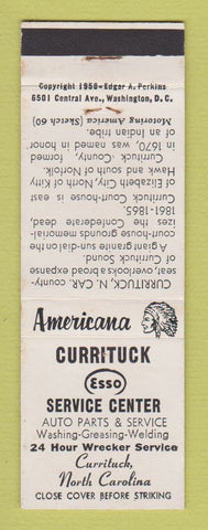 Matchbook Cover - Esso oil gas Currituck NC Perkins Americana WHITE
