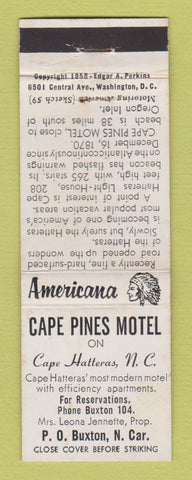 Matchbook Cover - Cape Pines Motel Cape Hatteras NC Perkins Americana WHITE