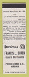 Matchbook Cover - Buren General Store Prince George VA Perkins Americana WHITE