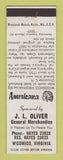 Matchbook Cover - Oliver General Store Wicomico VA Perkins Americana WHITE