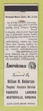 Matchbook Cover - Peoples' Fountain Heathsville VA WEAR Perkins Americana WHITE