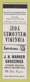 Matchbook Cover Warner Grocery Amoco oil gas Mt Solon VA Perkins Americana WHITE