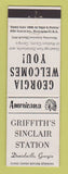 Matchbook Cover - Sinclair oil gas Danielsville GA Perkins Americana WHITE