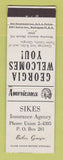 Matchbook Cover - Sikes Insurance Butler GA Perkins Americana WHITE