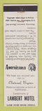 Matchbook Cover - Lambert Hotel Clintwood VA Perkins Americana WHITE