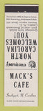 Matchbook Cover - Mack's Cafe Southport NC Perkins Americana WHITE