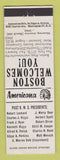 Matchbook Cover - RMS Convention Boston MA 1960 Perkins Americana WHITE