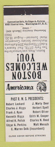Matchbook Cover - RMS Convention Boston MA 1960 Perkins Americana WHITE