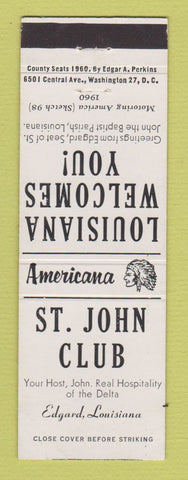 Matchbook Cover - St John Club Edgard LA Perkins Americana WHITE