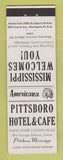 Matchbook Cover - Pittsboro Hotel Cafe MS Perkins Americana WHITE