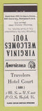 Matchbook Cover - Travelers Hotel Court Nofolk VA Perkins Americana WHITE