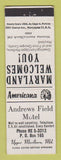 Matchbook Cover - Andrews Field Motel Upper Marlboro MD Perkins Americana WHITE