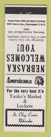 Matchbook Cover - Yunko's Market Clay Center NE Perkins Americana WHITE