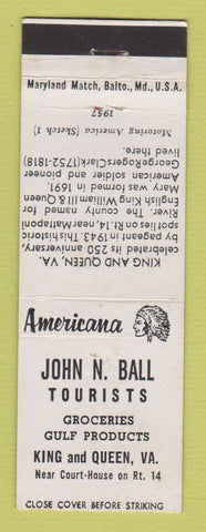 Matchbook Cover John Bull Gulf oil gas King and Queen VA Perkins Americana WHITE