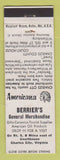 Matchbook Cover Berrier's General Store Charles City VA Perkins Americana WHITE