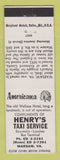 Matchbook Cover - Henry's Taxi Service Warsaw VA Perkins Americana WHITE