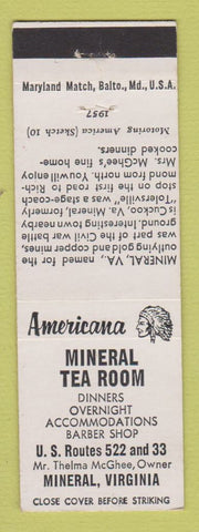 Matchbook Cover - Mineral Tea Room Mineral VA Perkins Americana WHITE