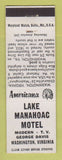 Matchbook Cover - Lake Manahoac Motel Washington VA Perkins Americana WHITE