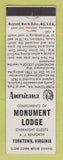 Matchbook Cover - Monument Lodge Yorktown VA Perkins Americana WHITE