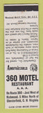 Matchbook Cover - 360 Motel Chesterfield VA Perkins Americana WHITE