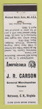 Matchbook Cover - JR Carson Texaco oil gas Nottoway VA Perkins Americana WHITE