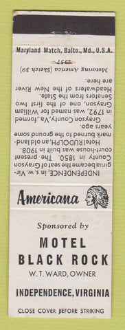 Matchbook Cover - Motel Black Rock Independence VA Perkins Americana WHITE