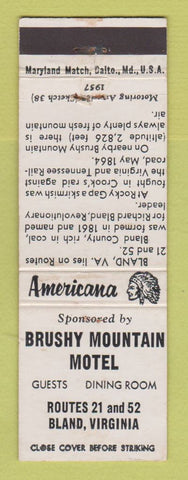 Matchbook Cover - Brushy Mountain Motel Bland VA Perkins Americana WHITE