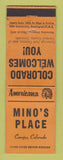 Matchbook Cover - Mino's Place Conejos Colorado Perkins Americana ORANGE