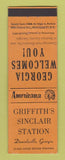 Matchbook Cover - Sinclair oil gas Danielsville GA Perkins Americana ORANGE