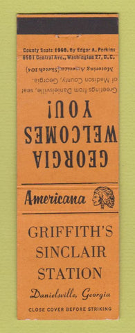 Matchbook Cover - Sinclair oil gas Danielsville GA Perkins Americana ORANGE