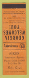 Matchbook Cover - Sikes Insurance Butler GA Perkins Americana ORANGE