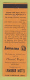 Matchbook Cover - Lambert Hotel Clintwood VA Perkins Americana ORANGE