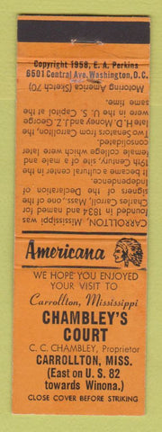 Matchbook Cover - Chambley's Court Carrollton MS Perkins Americana ORANGE