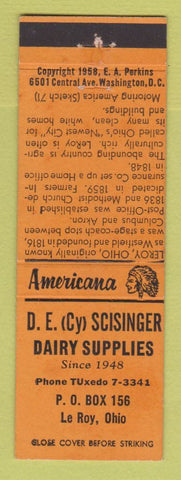 Matchbook Cover - Scisinger Dairy Supply Le Roy OH Perkins Americana ORANGE