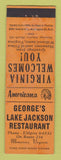 Matchbook Cover Lake Jackson Restaurant Manassas VA Perkins Americana ORANGE