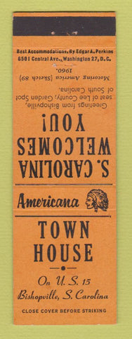 Matchbook Cover - Town House Bishopville SC Perkins Americana ORANGE