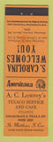 Matchbook Cover Lowrey's Texaco oil gas St Matthews SC Perkins Americana ORANGE