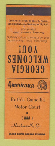 Matchbook Cover - Camellia Motor Court Hawkinsville GA Perkins Americana ORANGE
