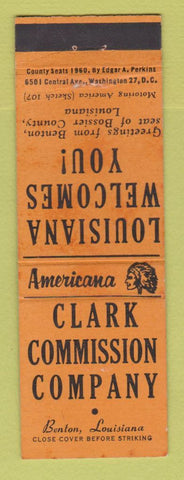 Matchbook Cover - Clark Commission Benton LA Perkins Americana ORANGE
