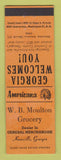 Matchbook Cover - WB Moulton Grocery Knoxville GA Perkins Americana ORANGE