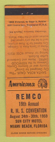 Matchbook Cover - REMCO RMS Convention Miami Beach FL Perkins Americana ORANGE