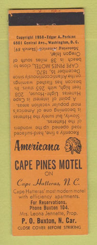 Matchbook Cover - Cape Pines Motel Cape Hatteras NC Perkins Americana ORANGE